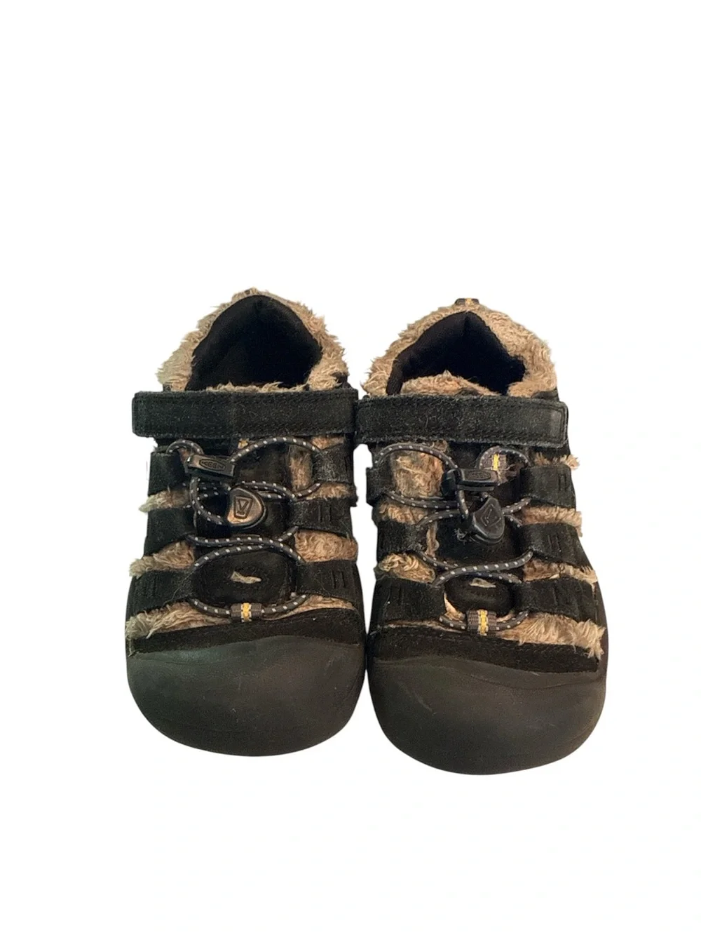 Keen Kids Black and Tan Faux-Fur Strap Sandals